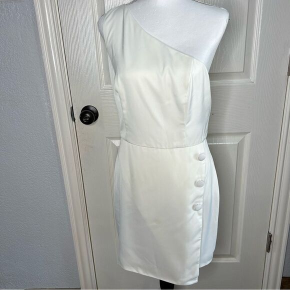 NEW! Revolve NBD Tere One Shoulder Mini Bridal Shower Cocktail White Dress Sz M - Picture 2 of 15